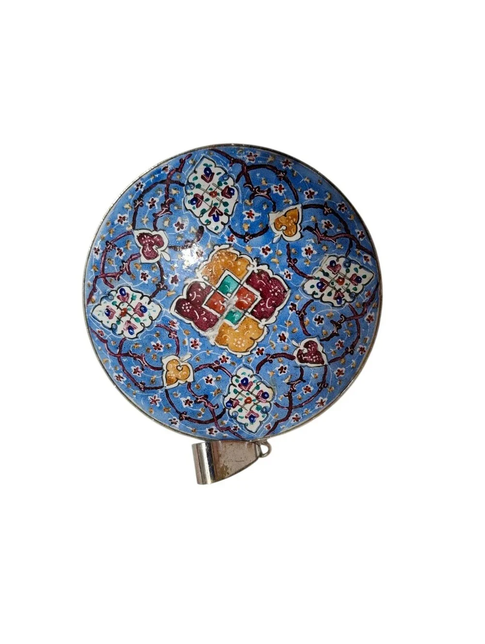Persian enamel painted large silver medallion pendant